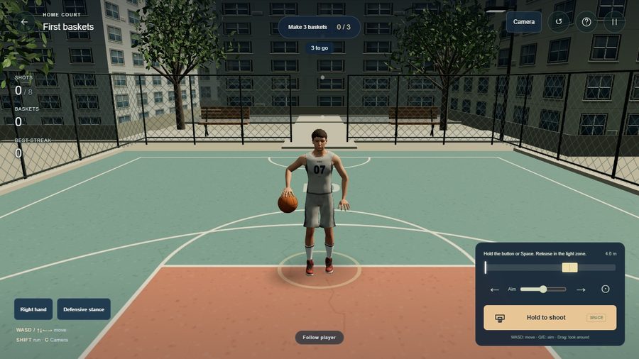 The neighbourhood court: hold the button and release in the highlighted zone