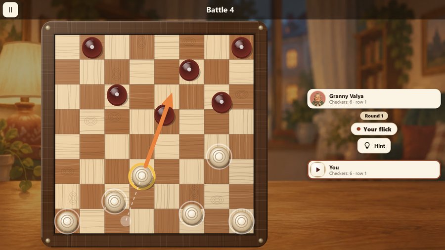 Aiming: pull a checker back, the arrow shows the power