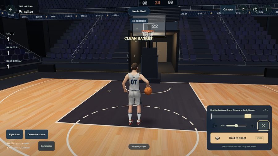 The indoor arena: a clean swish