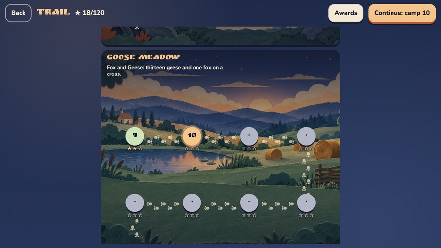 The Trail: camps of the goose meadow, stars for each