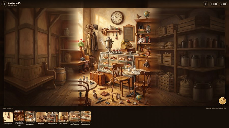 Hall of Finds: the station buffet, searching by list