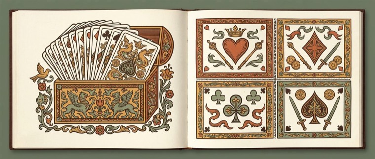 A notebook with card suits
